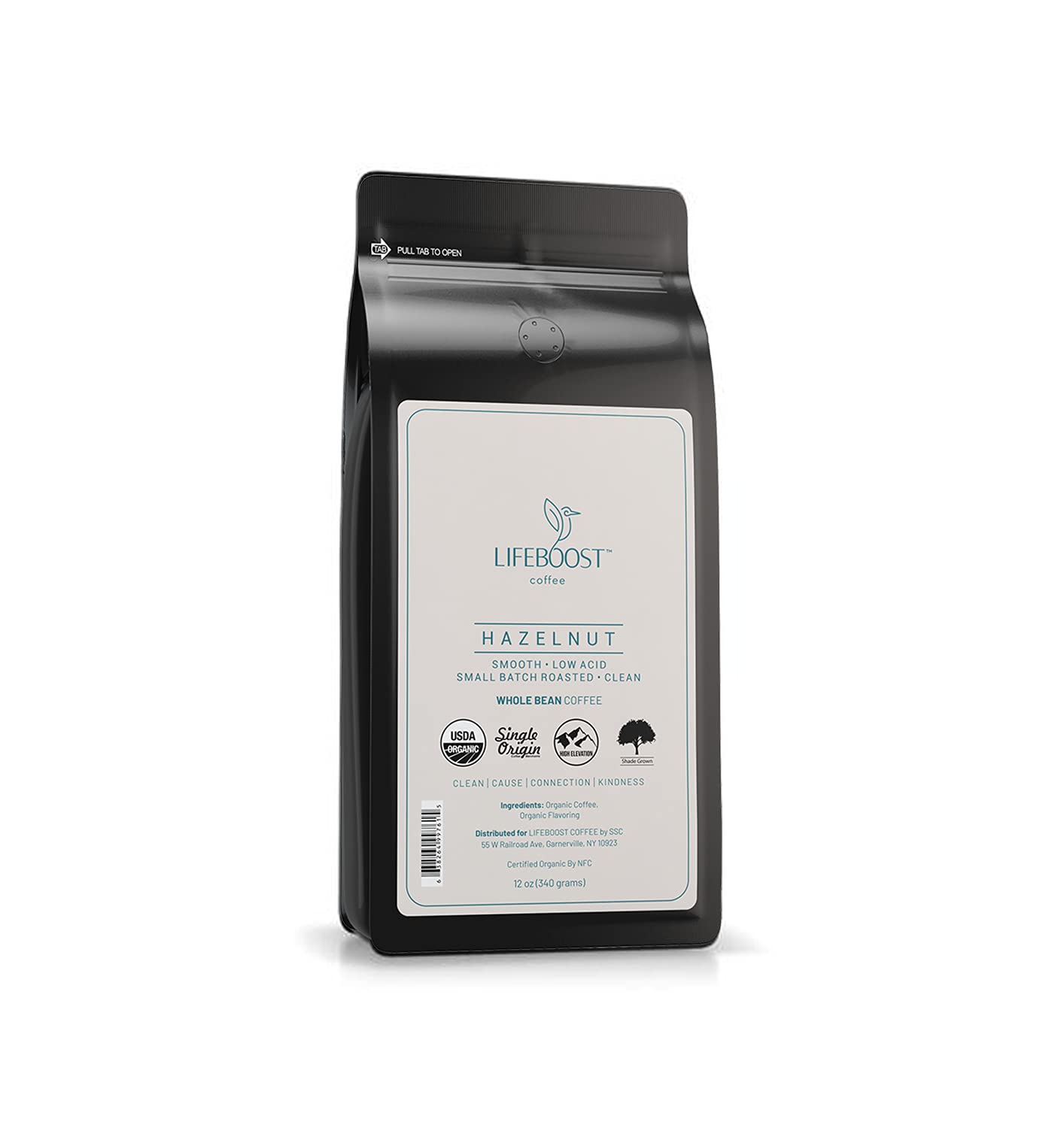 Lifeboost Hazelnut Whole Bean Coffee – Organic, Low Acid, Non-GMO Hazelnut Flavored Coffee – Single Origin, Mold-Free Mycotoxin Tested, 12 oz