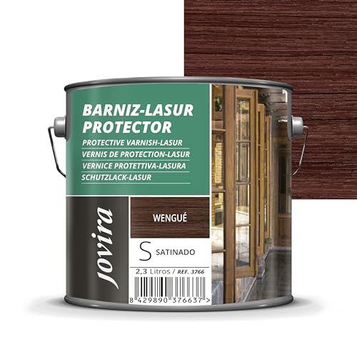 JOVIRA PINTURAS. BARNIZ LASUR PROTECTOR SATINADO (7 colores) Protege, decora y embellece todo tipo de madera (2,3 Litros, Wengue) D-03C