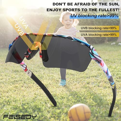 FEISEDY Kids Sunglasses Baseball Cycling Glasses Youth, UV400 Sports Shades Teens Boys Girls B28503
