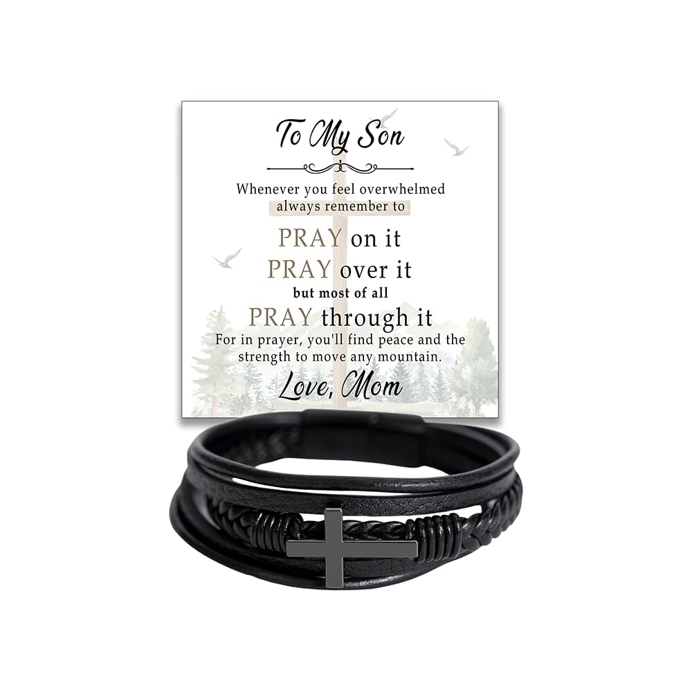 To My Son Leather Bracelet, Son Gifts From Mom And Dad, Bracelets For Sons From Father Mother, Gift For My Sons Christmas, Graduation Birthday With Message Card And Gift Box