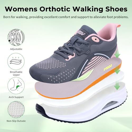 Image of Womens Walking Shoes Arch Support Plantar Fasciitis Shoes Orthotic Tennis Sneakers for Foot Pain Relief