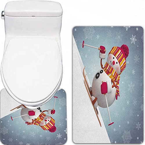 FALOME 2-teilige rutschfeste Badematte,Schneemann Skifahren Schneemann im 3D-Stil mit kunstvollen Schneeflocken Winter… – Bild 5