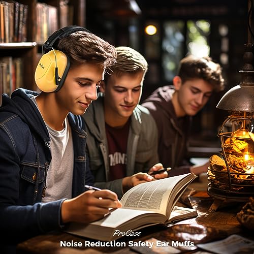 Image of ProCase Noise Reduction Ear Muffs, Sound Proof Ear Protection, NRR 28dB Noise Cancelling Headphones for Adults Kids Autism, Hearing Protection for Shooting Gun Range Mowing -Yellow