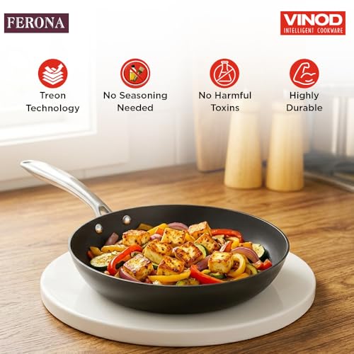 Image of Vinod Ferona Lightweight Cast Iron Frying Pan -1 L, 22 cm | No Seasoning Required | Steel Riveted Handle | Metal Spoon Friendly | Gas Stove Compatible | Rust-Proof | PTFE & PFOA Free | 2-Year Warranty
