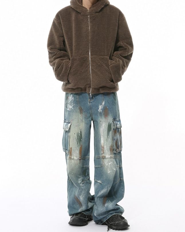 Men's Vintage Multi Pocket Tie Dye Jeans Loose Fit Y2K Skater Pants Streetwear4