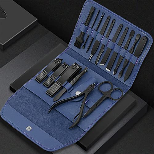 Nagelset Maniküre, 16 stücke Professionelles Nagelknipser Kit Pediküre Kit, Nagelknipser mit PU Leder Etui, Maniküre für Männer, Damen, Familie, Reisen (Blau) Cover