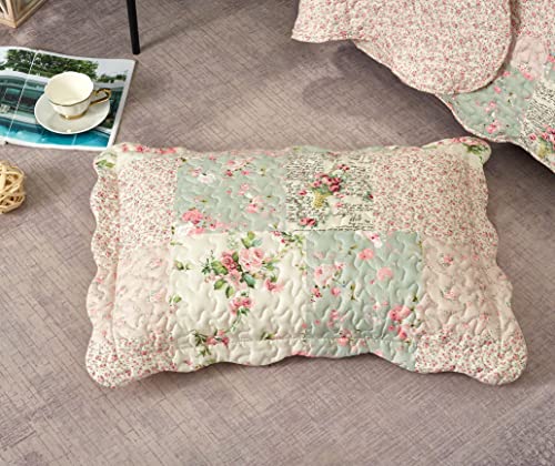 Brilliant Sunshine 8808 Traditional Rose And Sage Patchwork Pillowshams Set thumb #1