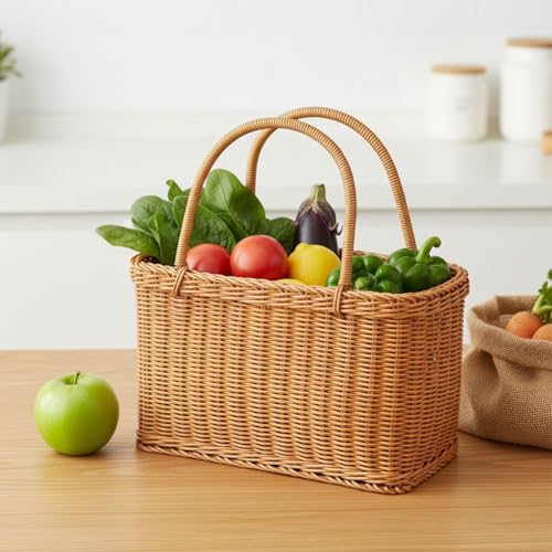 Cesta de mimbre para setas y frutas con asa resistente para cocina 4