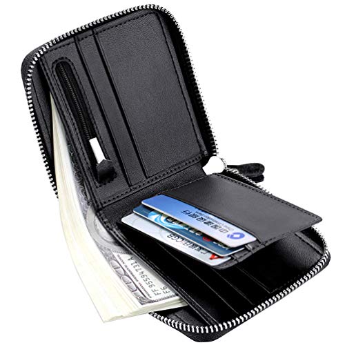 Men's Leather Zipper Wallet RFID Blocking Zip Around Wallet Bifold Multi Card Holder Purse4