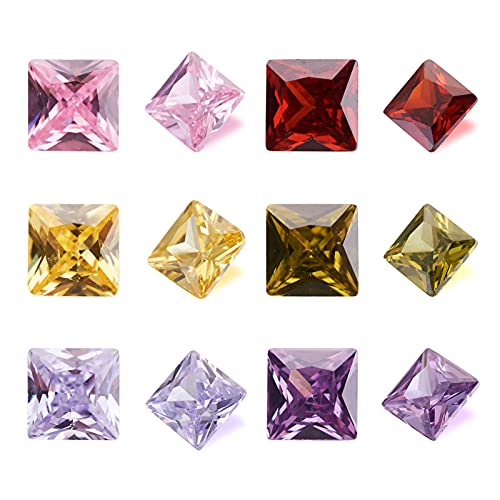 Cheriswelry, Lot de 50 pierres carrées détachées en zircone cubique avec pointe arrière pointue pour bijoux, artisanat, décoration
