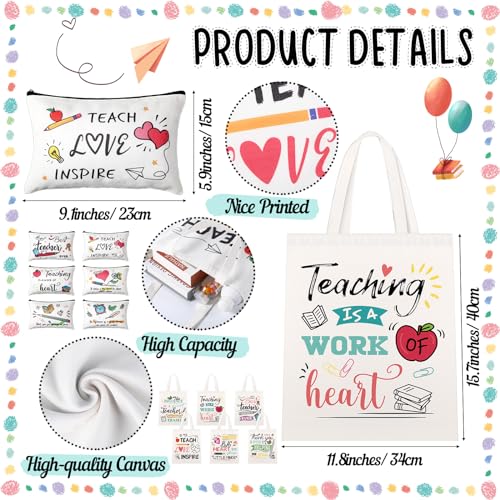 Blosssound 12 Pcs Teacher Appreciation Gift for Women Canvas Tote Bag Thank You Teacher Cosmetic Makeup Bag2