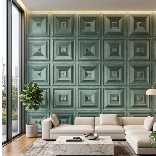 Image of Kayra Decor 3D PVC Wall Panels for Bedroom & Living Room | Pryamid Design |Rustic Wood Color | 19.7 x 19.7 Inch | Pack of 40 | 107.6 Sq Ft