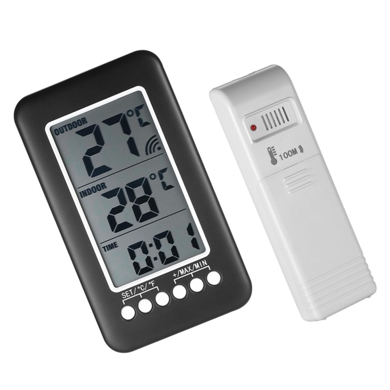 ifundom Termometro Digitale senza Fili per Interni ed Esterni Allarme Temperatura Alta e Bassa, Misuratore Wireless Trasmettitore Portatile Fino a 100m per Frigorifero e Uso Domestico
