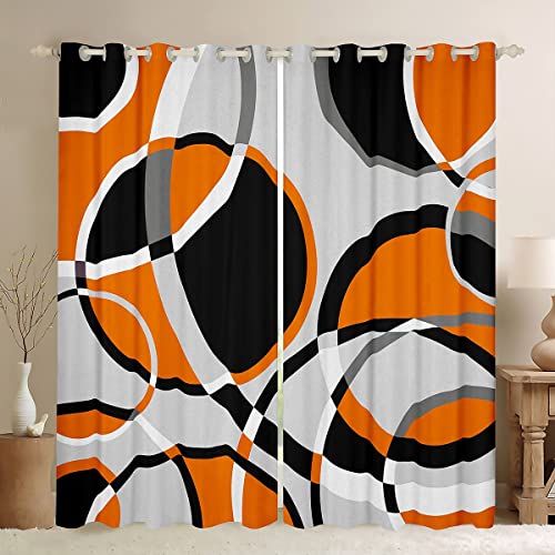 Orange Grey Black Geometric Curtains for Bedroom Living Room Geometric Circle Blackout Curtains(30%-50%) Stripe Line Dreapes Modern Art Window Treatments
