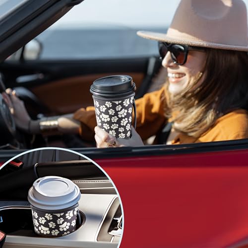 Image of KJQJLY 3 Pack Reusable Iced Coffee Sleeves for Iced Coffee Cups or Drinks Reusable Neoprene Insulated Sleeves for Hot and Cold Drinks from Starbucks, Dunkin, And More (Paw Prints)