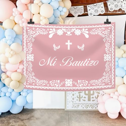 AIBIIN Mi Bautizo Banner Fondo Fotográfico 8x6ft Rosa miniatura 4