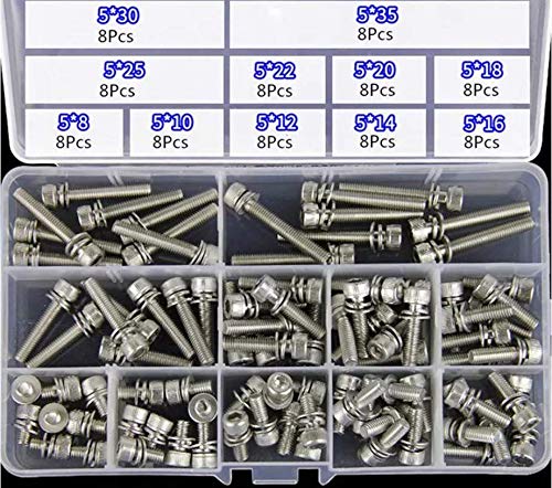 ChaRLes 88Pcs M5 Douille Hexagonale Moletée Bouchon Tête Vis 304 En Acier Inoxydable Boulon Assortiment Ensemble