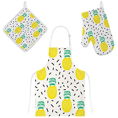 Top Carpenter Polyester Insulation Kitchen Oven Mitts Potholder Apron 3Pcs Set Pineapple Fruit Summer Non Slip Heat Resistant Gloves For Baking Cooking Bbq #TOP15