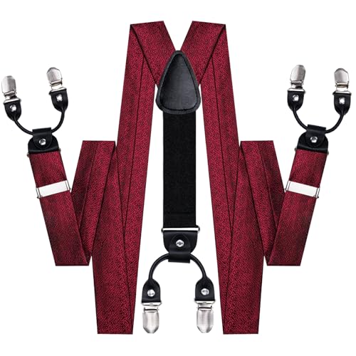 Image of Dubulle Suspender and Bow Tie for Men Paisley Solid Mens Suit Braces Pretied Bowtie and Handkerchief Cufflinks Formal Wedding