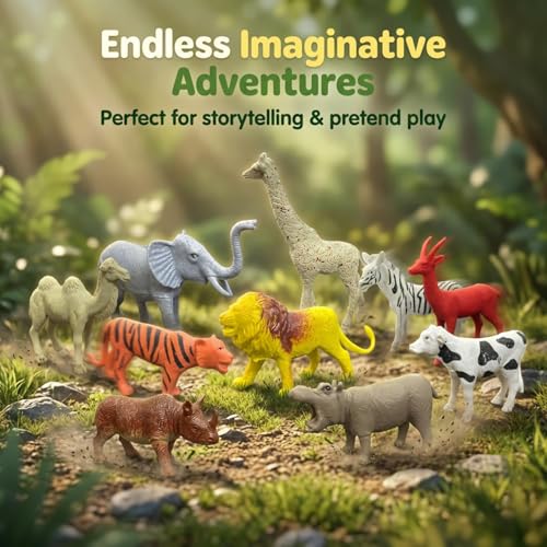 Image of ZESTHOME Jungle Animal Toys for Kids 3+ | 12PCS Forest Farm Forest Animal Action Figure Toy for Boys & Girls Birthday Gift for Children Wild Zoo Animal Set for Boys and Girls