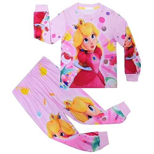 Girls Princess Pink Pajama Sets Toddler 2Pcs Cartoon Sleepwear Kids Long Pjs For Girls Cute Graphic Homewear