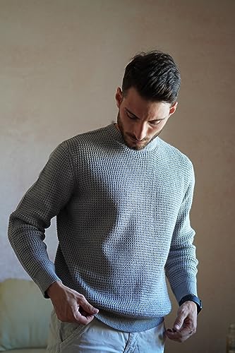 PJ PAUL JONES Mens Pullover Sweater Waffle Textured Long Sleeve Knitted Sweaters