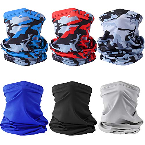 ONESING 6 Pcs Neck Gaiter for Men Cooling Neck Gaiter Face Scarf Sun UV Protection Face Covering Bandanas for Men Windproof Breathable Bandana Balaclava for Running Hiking Cycling