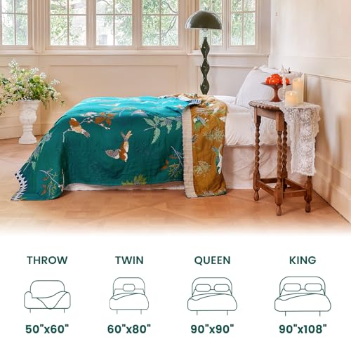 Image of MSGKV Boho Throw Blanket 50 inchx60 inch Aviary Botanical Cotton Throw Blanket