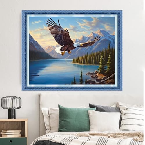 Image of Dimxvean Stamped Cross Stitch Kits,Cross Stitch Kits for Adults Beginners,Embroidery Kits Full Range of Cross Stitch Stamped Kits Needlepoint Kits Cross Stitch Patterns-Eagles foraging lake 16x20 inch