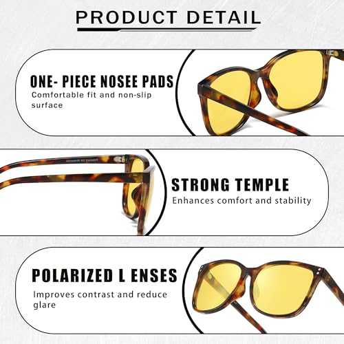 SIPHEW Anti-Glare Night Driving Glasses for Women, Polarized Yellow Lens Reduces Headlight Glare & Eye Strain for Nighttime4