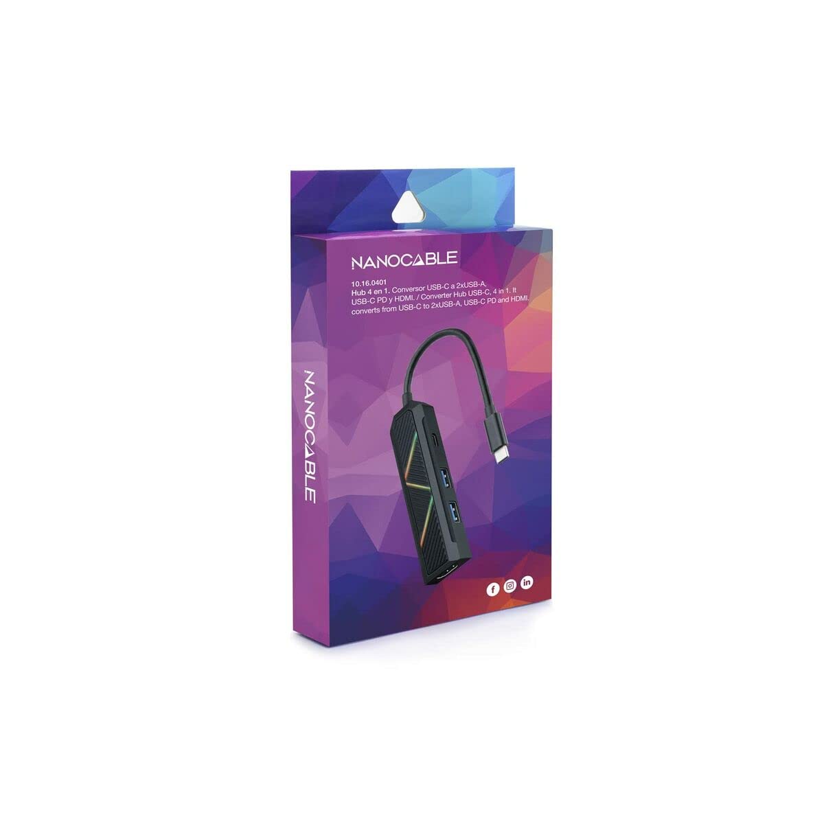 Nanocable 10.16.0401 - Hub USB-C 4-In-1, Convertitore Da USB-C A 2Xusb-A, USB-C Pd, Hdmi - 4