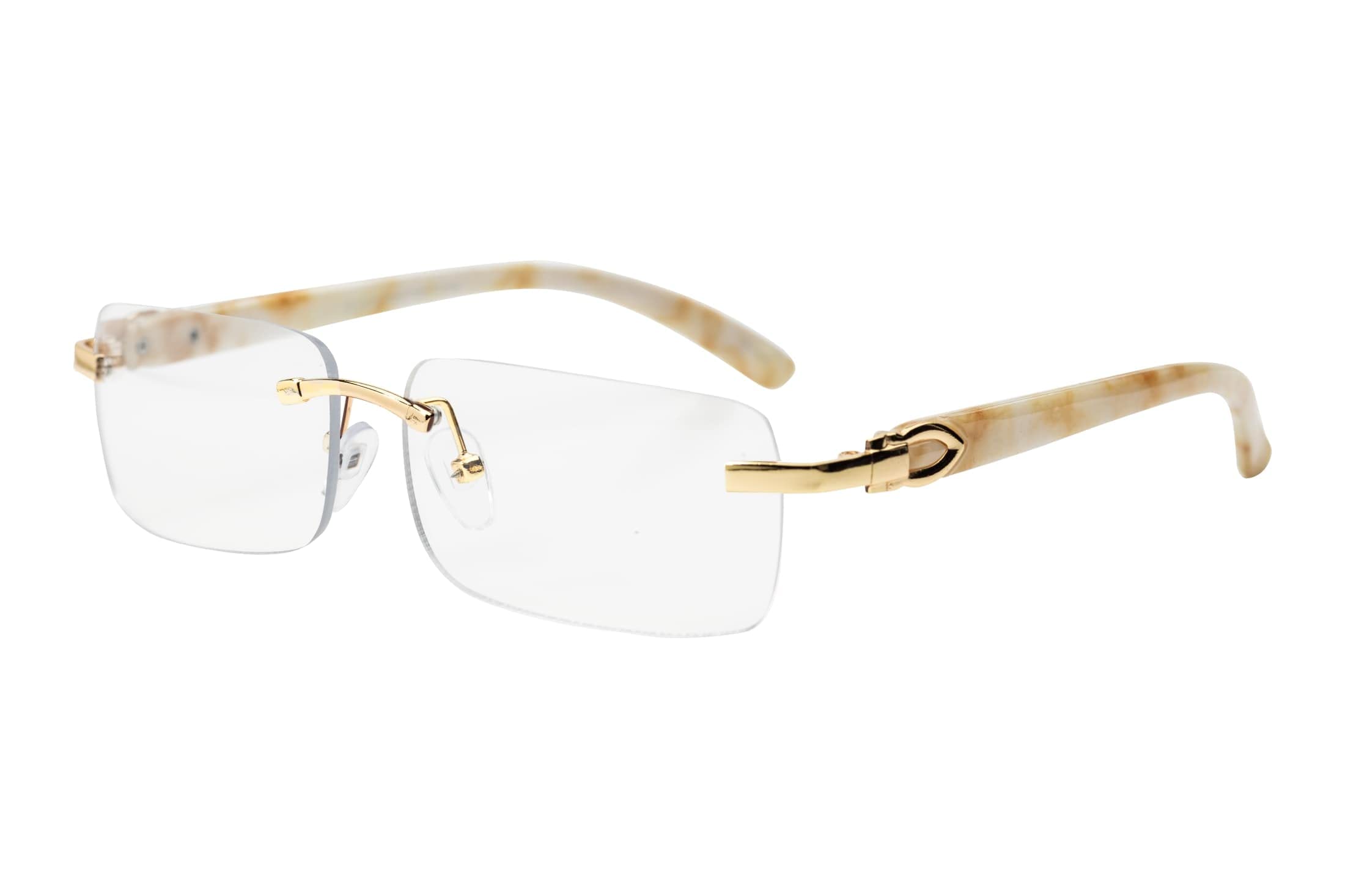 Elite Slim Rimless Rectangular Metal & Wood Art Sunglasses