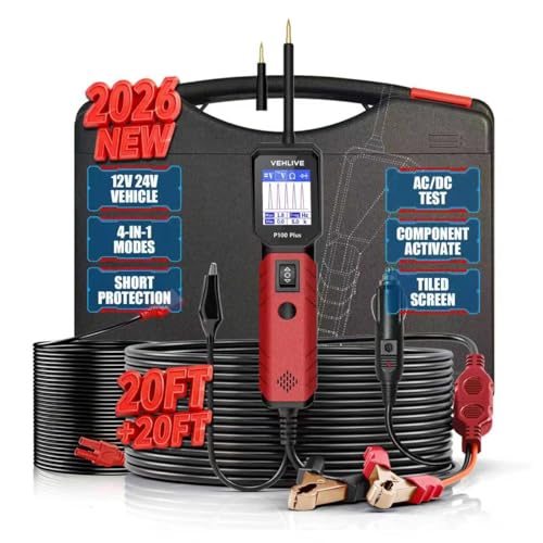 VEHLIVE P100 Plus Automotive Power Circuit Probe Tester,12V 24V Car Automotive Diagnostic Test Tool, Digital Volt Ohm Meter,Circuit Fault Finder w/ 40FT Cable & Angled Screen