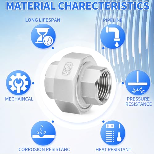 Image of ChillWaves 304 Stainless Steel Cast Pipe Fitting, Union，3 /4 inch NPT Female Thread Adapter(1-PACK)