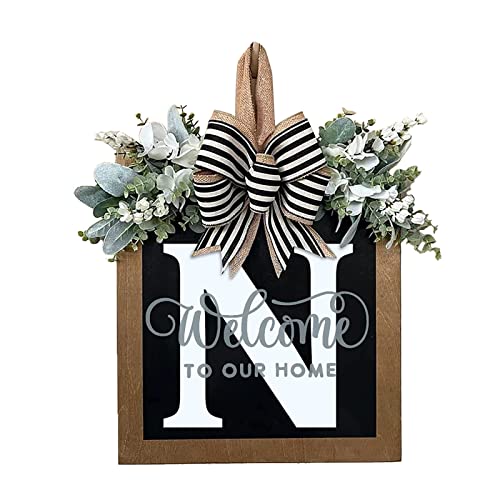 CCYLEZ Guirnalda de Madera para Puerta Delantera, Regalo de Cumpleaños para Decoración del Hogar, Signo de Bienvenida con Apellido Perfecto para Fiesta de Inauguración de la Casa, Material de Madera