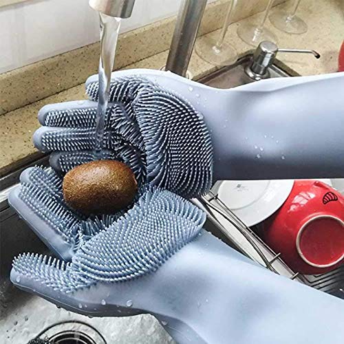 KCM Shop7 ® Reusable Heat Resistance Water Proof Washing Silicon Hand Gloves with Scrubber for Kitchen Cleaning, Utensils, Bath and Pet Hair Care -1 Pair