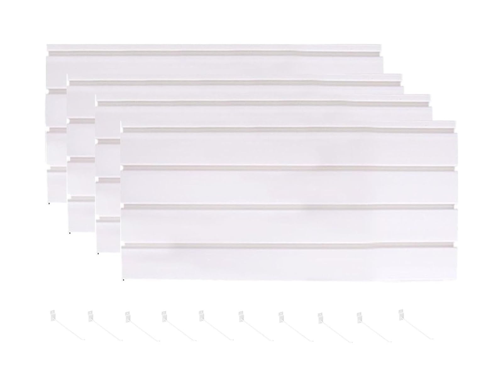 4 pannelli a doghe, organizer da parete per garage, con 10 ganci, resistente, montaggio a parete, in PVC, per negozi al dettaglio, casa (bianco, 120 x 31 cm)