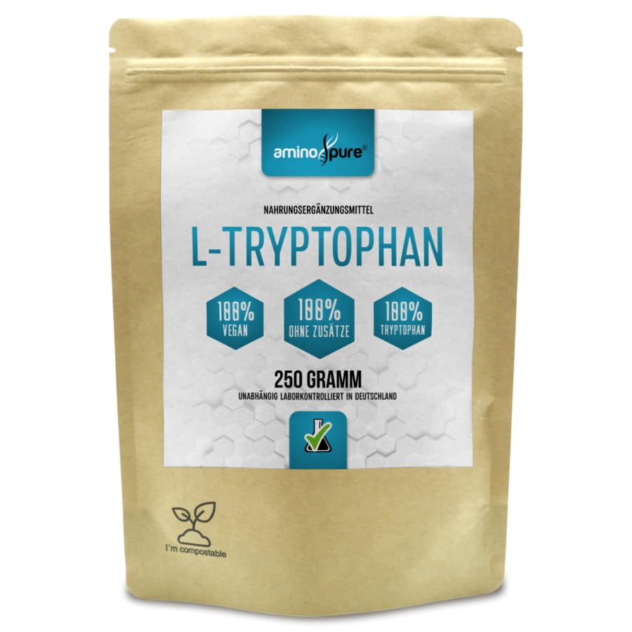 aminopure® | L-Tryptophan Pulver pur | per Fermentation aus Mais gewonnen | 100% vegan und ohne Zusätze | schadstoffgeprüft im Labor | 250 Gramm