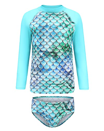 Image of Aisyee Girls Long Sleeve Rash Guard Set Two Piece Swimsuits Tie Dye Bathing Suits for Kids UPF 50+ Swim Shirts