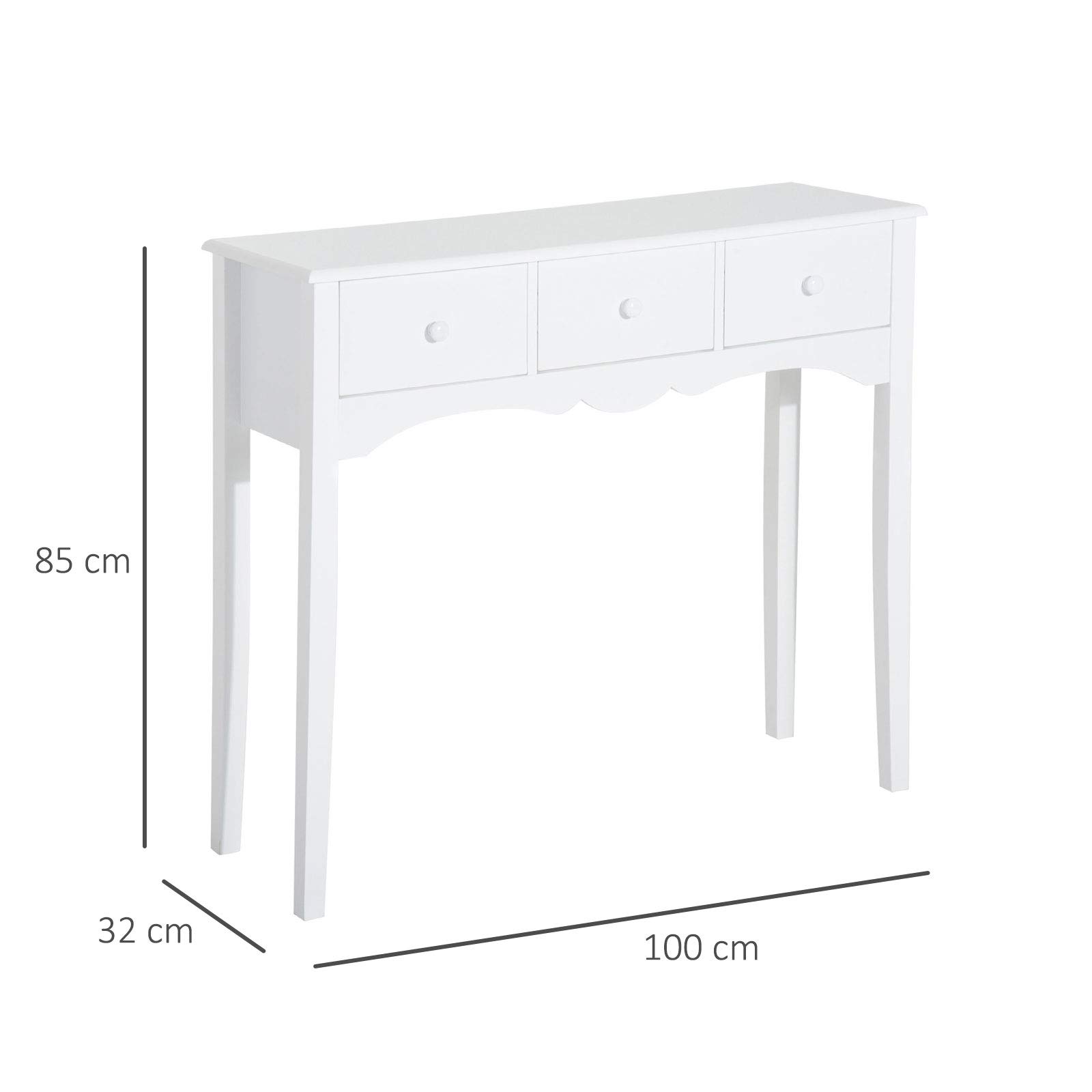 HOMCOM Tavolo Consolle Moderno con 3 Cassetti, Consolle da Ingresso in MDF, per Corridoio, Soggiorno, 100x32x85 cm, Bianco