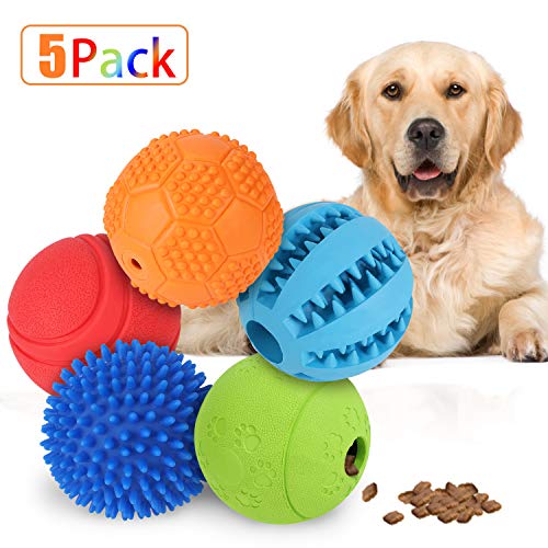 Slopehill 5 Interactive Dog Toys Balls for Small Medium Large Dogs, Dog Puzzle Toys for Boredom, Durable Squeaky Balls IQ Treat Ball Dog Chew Toys, Nontoxic Bite Resistant Toy Balls Treat Dispenser