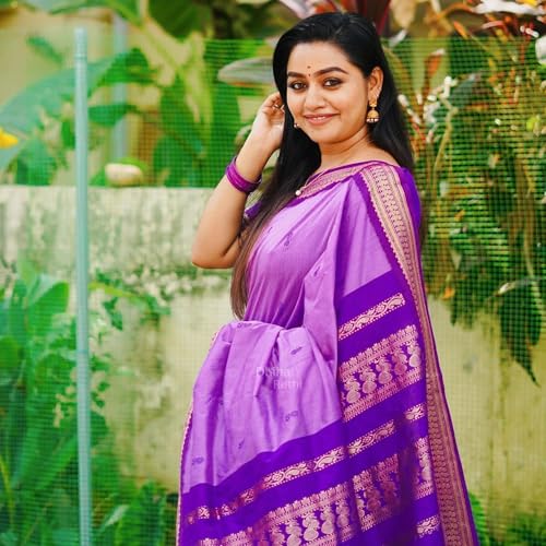 Image of DHIHA Gadwal Cotton Saree for Women | Pure Kalyani Cotton Saree with Zari Border Tassels & Blouse | Kanjivaram Linen Silk | Handloom Weave