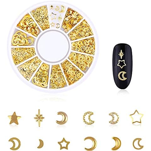 Metal Nail Studs Star Moon Hollow Patch Nail Diamond Nail Rivet Nail Art Flake for Crafts Nail Art Supplies Make Up DIY Decals Nail Decoration Cover