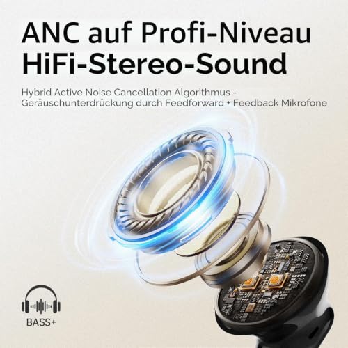 Adaptive Hybride Aktive Geräuschunterdrückung Kopfhörer Kabellos Bluetooth, Bluetooth 5.4 Kopfhörer mit 8 EQ-Modu… – Ansicht 5
