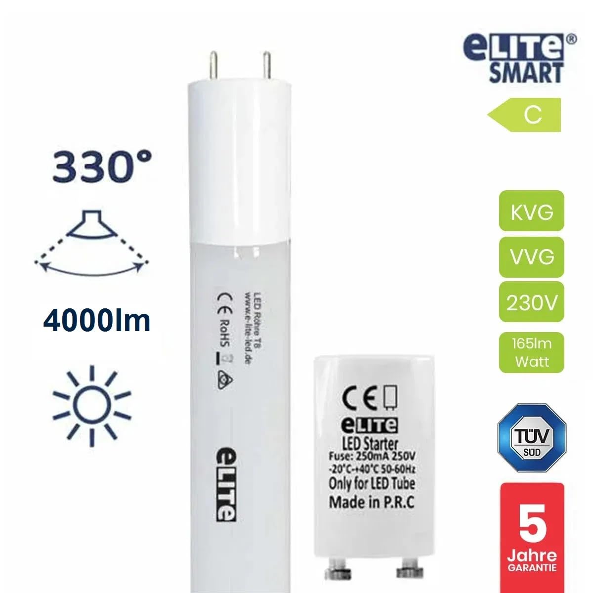 eLITe Halterung mit 2x LED Röhren T8 Glas 150cm 4000lm 6500K 24W
