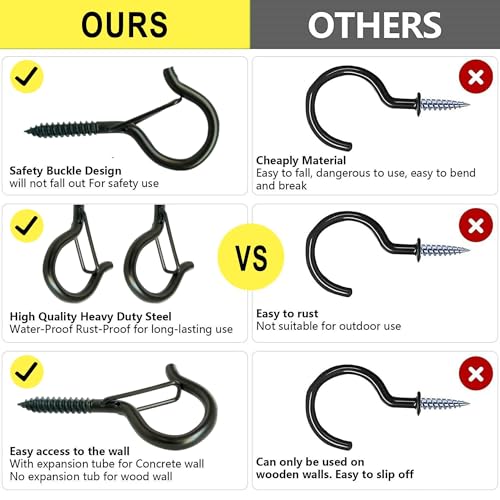 UNROVE Screw Hooks for Hanging Plants, 12 PCS Q Hanger Hooks Outdoor, Screw in Hooks for Wood - Image 3
