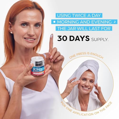 Image of Retinol Cream for Face 2-Pack - Anti-Aging Moisturizer with Hyaluronic Acid & Collagen, Day & Night Face Cream for Wrinkles & Fine Lines, 3.7 Oz (Pack of 2)