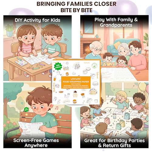 Image of Wrapping Paper Sheets | 100 Sheets | 100% Food Grade | FDA Approved | 100% Quantity Guarantee | Oil Resistant & Non Soggy | Reheatable | Parchment Paper (Kids Edition, 28x29 Cm)