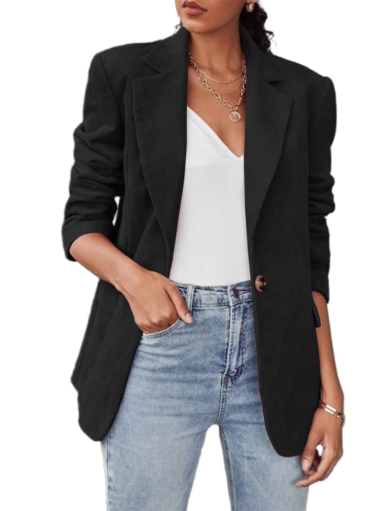 IDEALSANXUN Blazer da donna in velluto a coste autunno inverno casual blazer elegante giacche