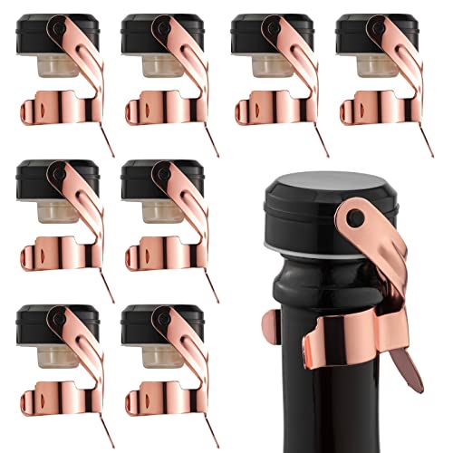 WOTOR Champagner- und Weinstopfen aus Edelstahl mit lebensmittelechtem Silikon, wiederverwendbar, Champagner- und Weinschoner, auslaufsicher, hält frisch, Prosecco und Sparkling (Roségold, 8 Stück)